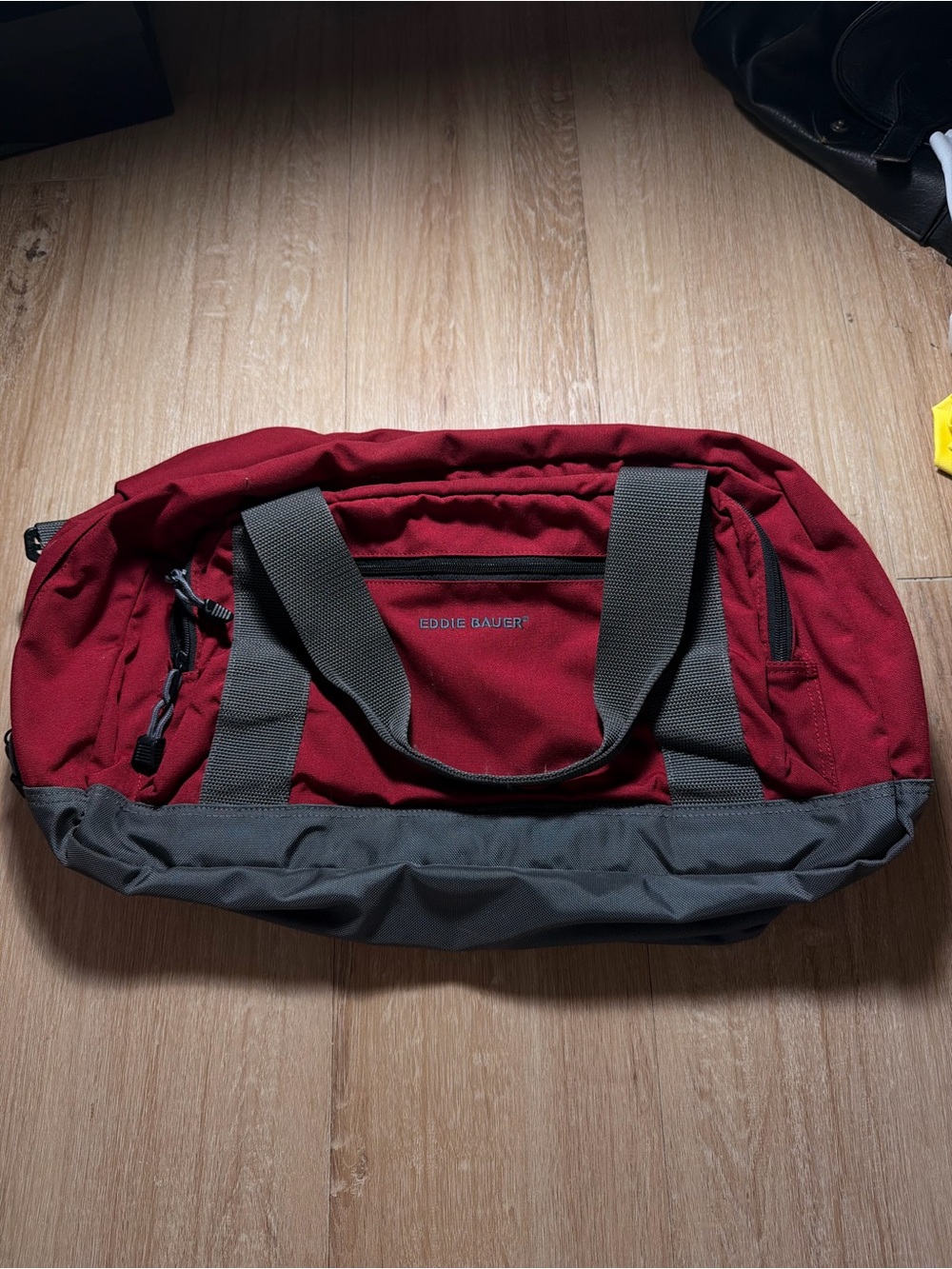 2000s vintage Eddie Bauer Men's Red and Gray Duffel Bag